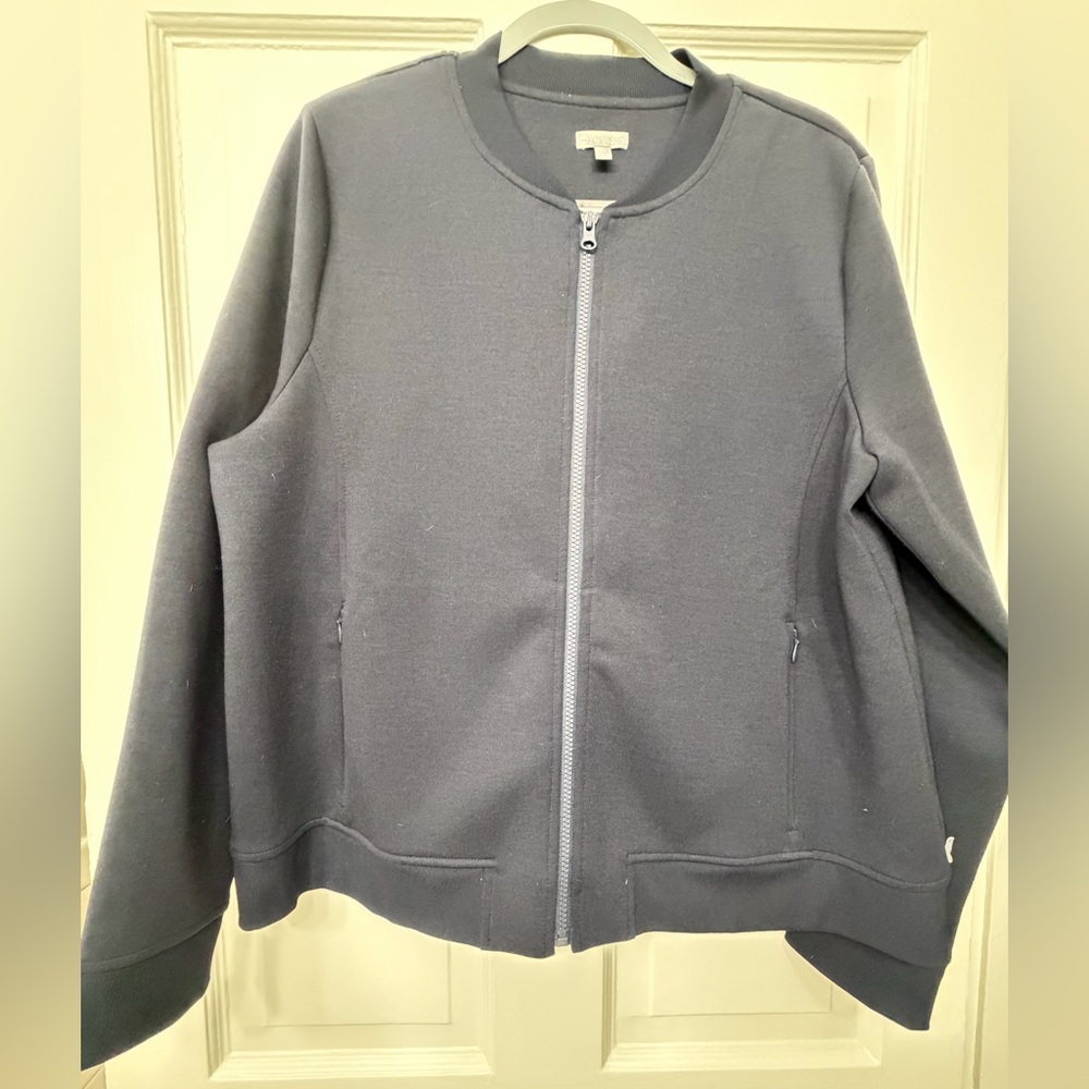 T by Talbots Dark Blue Zip-Up Bomber Jacket